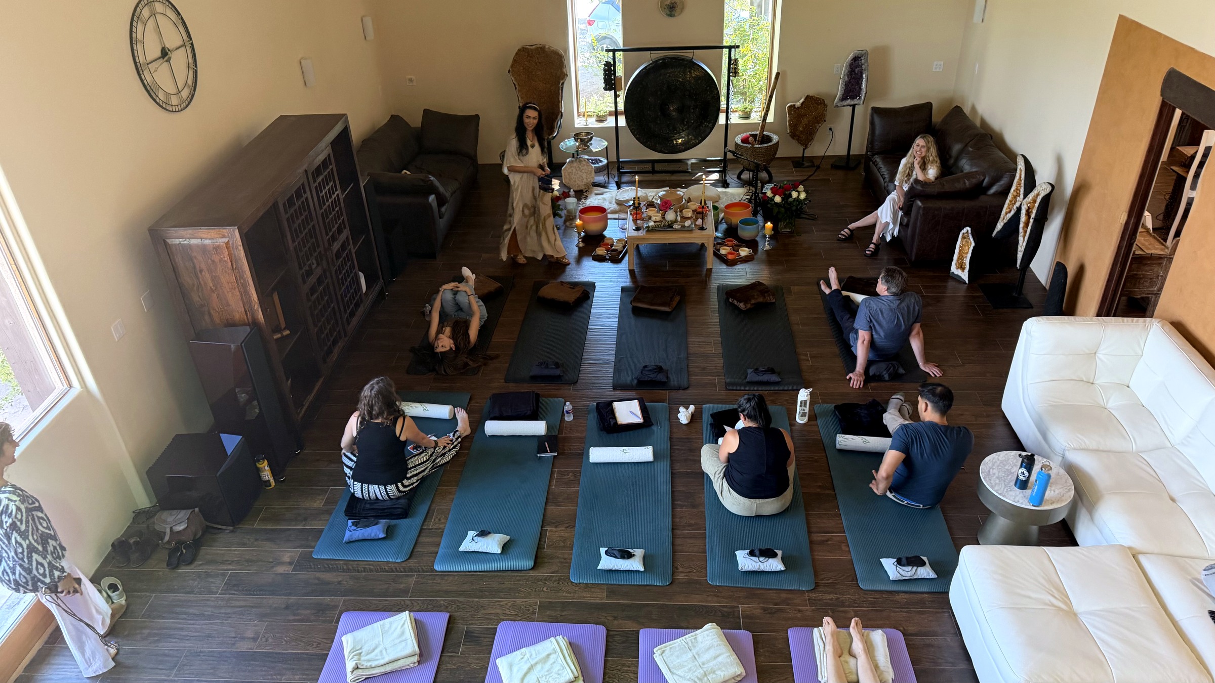 Guests gathering and settling into the ranch studio